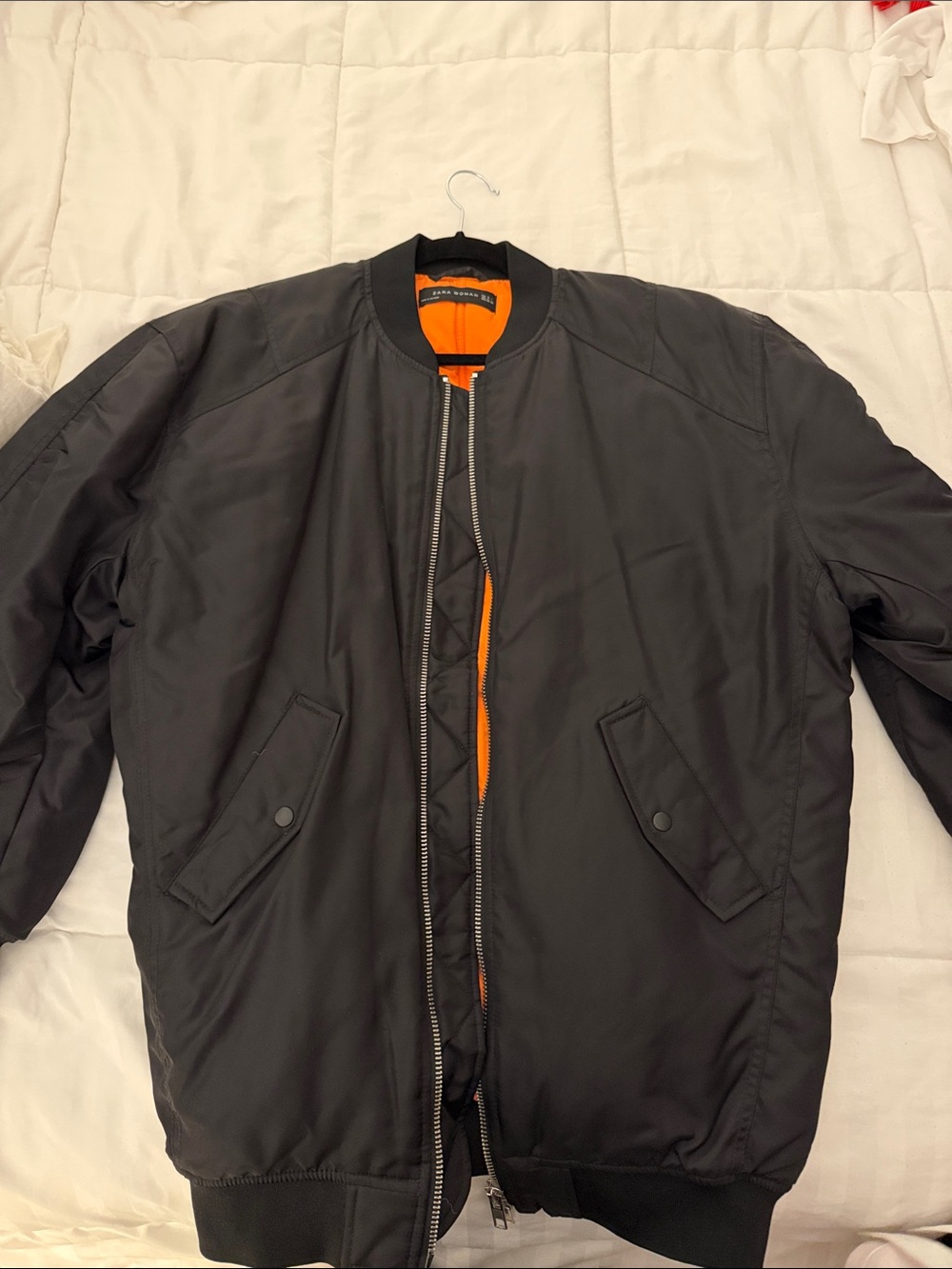 Zara Black Bomber Jacket with Orange Lining